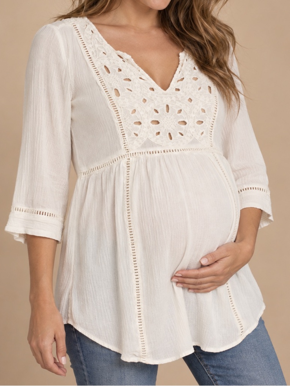 A Pea in the Pod Maternity Blouse White Embroidered Boho Top Pregnancy Boutique